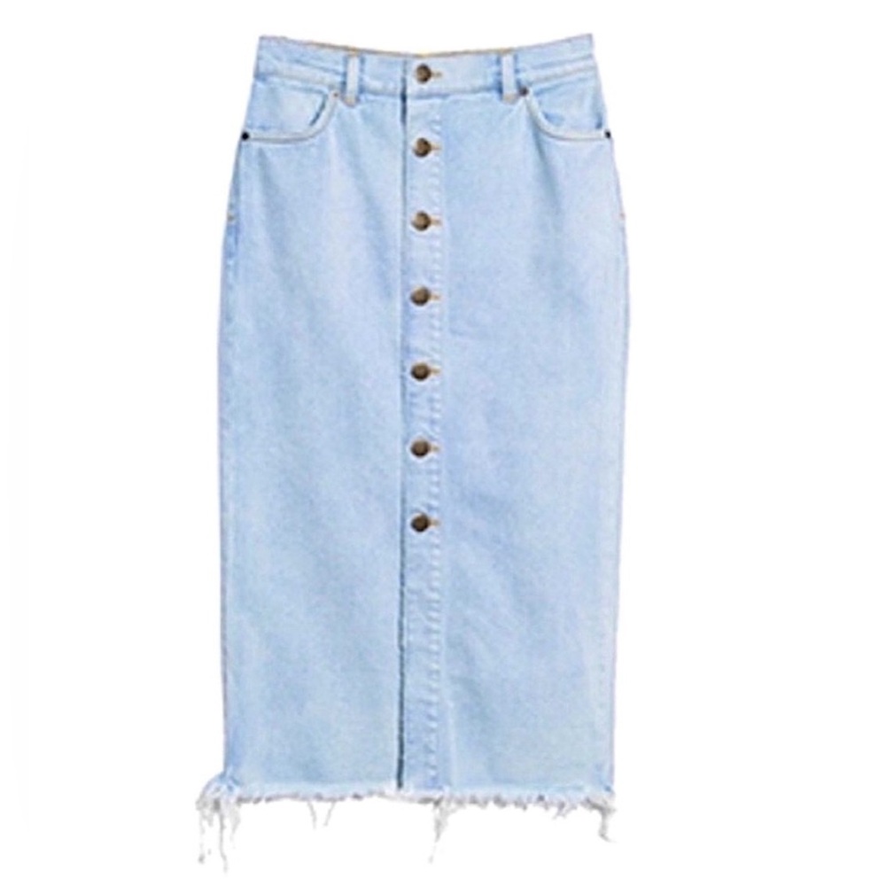 & Other Stories Button Light Blue Denim Jean Pencil Skirt Size 4 EUC